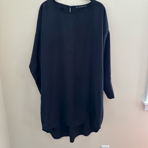 Zara Monochromatic Polka Dot High Low Black Dress - Picture 1 of 8